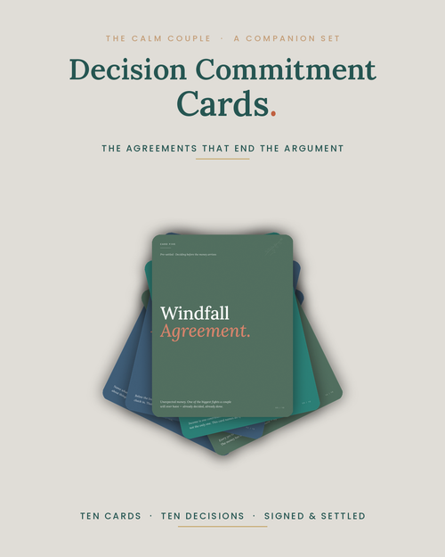 Decision Commitment Cards — ten financial agreement cards fanned out
