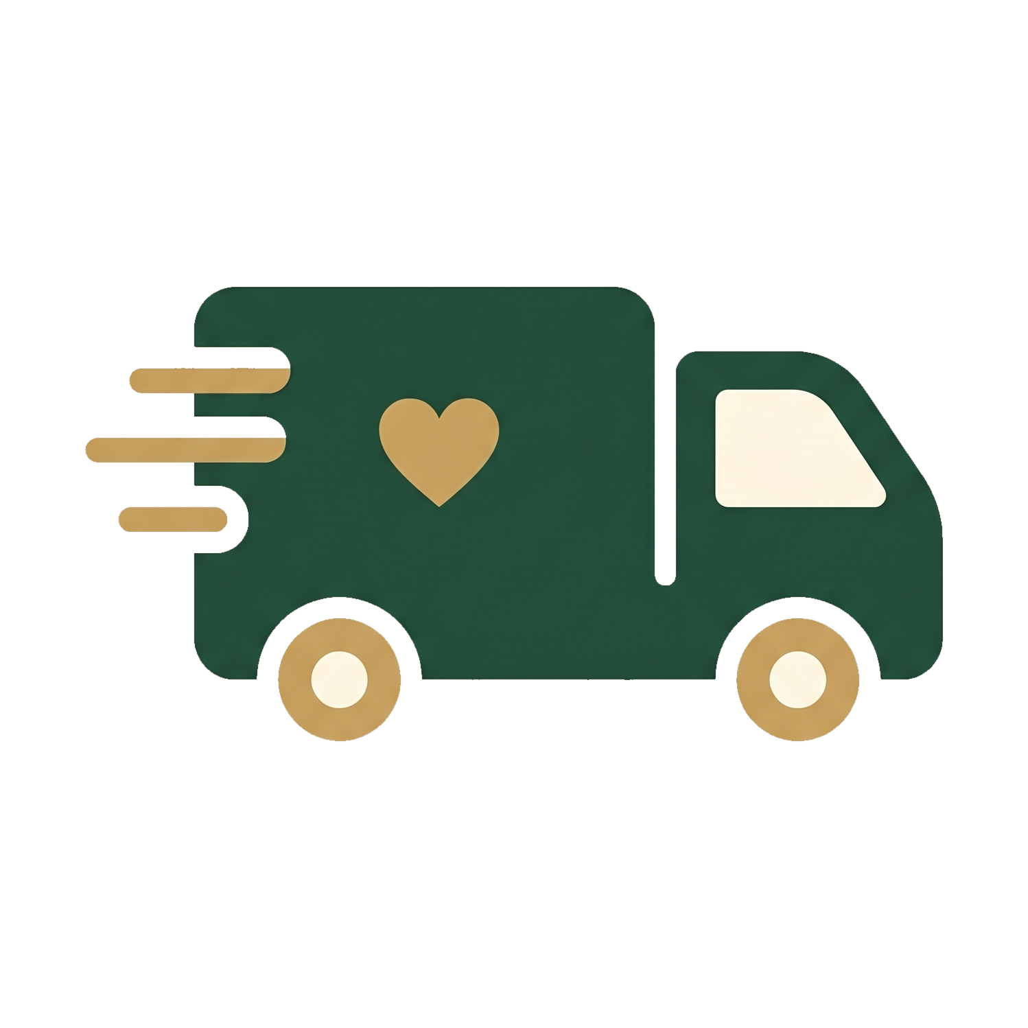 Free shipping — forest green delivery truck with gold heart