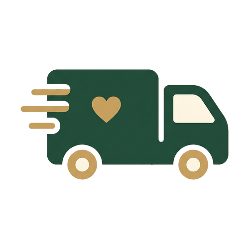 Free shipping — forest green delivery truck with gold heart