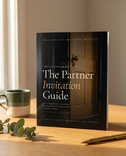 The Partner Invitation Guide softcover standing on a warm desk